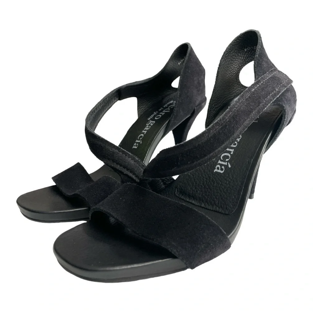 Pedro Garcia West Black Suede Strappy Heels 39 1/2 Size 9.5 US